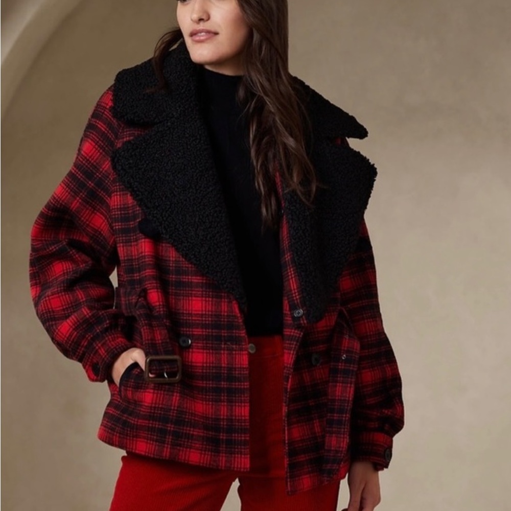 Banana Republic Amelia jacket with shearling removable collar Large